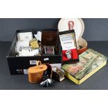 A box of mixed collectables to include Vintage perfume, LED watch, shells, clock....etc.