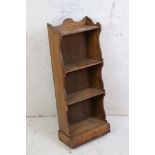 Arts and Crafts Oak Small Bookcase with four shelves and shaped sides, 33cm wide x 86cm high