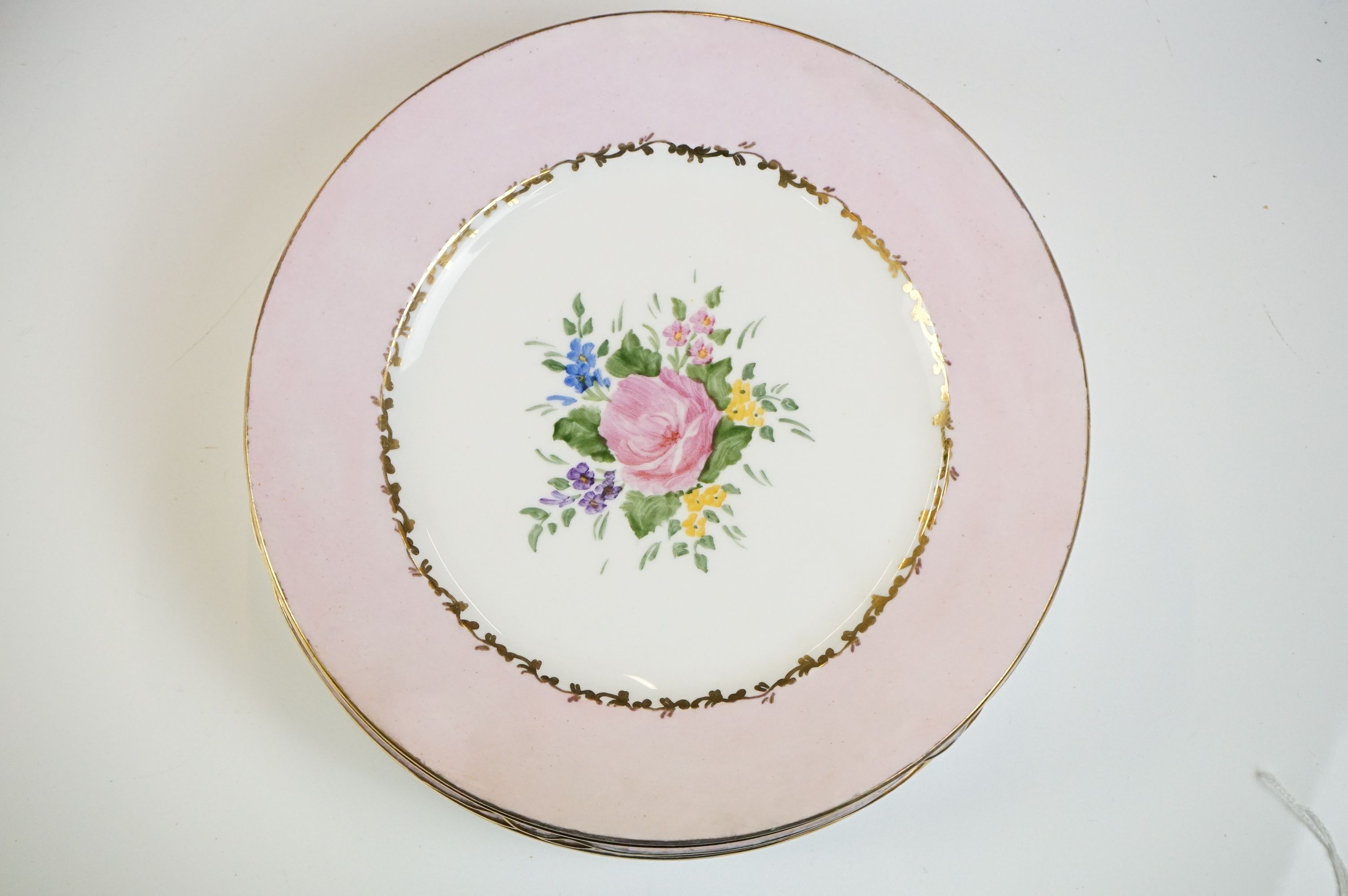 Early 20th Century Shelley hand painted floral tea ware on pink and white ground, with gilt - Image 11 of 12