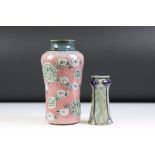 Early 20th Century Doulton Lambeth stoneware vase with relief moulded floral motifs on a pink
