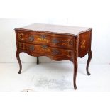 Continental Walnut and Marquetry inlaid Serpentine Chest of Two Long Drawers, the top inlaid with