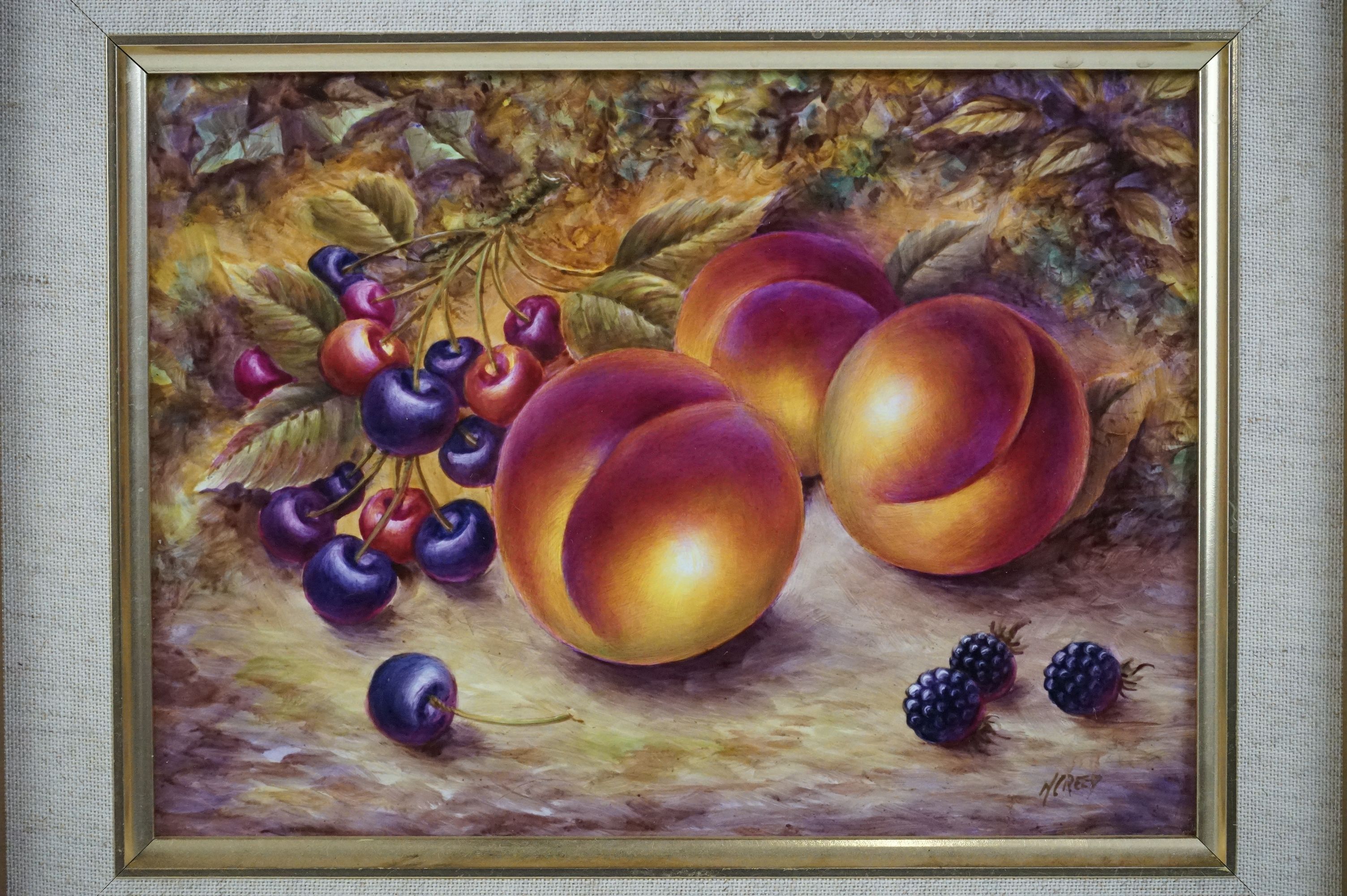 Royal Worcester Artist Nigel Creed hand-painted rectangular plaque of still life peaches, cherries - Image 2 of 7