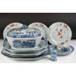 Group of Chinese blue and white ceramics to include a Willow pattern twin-handled lidded tureen of