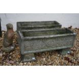 Pair of Concrete Brick Effect Rectangular Garden Planters, 64cm long x 30cm high together with a