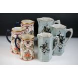 S. Johnson Burslem Britannia Pottery set of 3 graduating jugs with floral over-painted decoration on