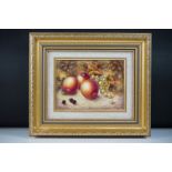 Royal Worcester Artist Nigel Creed hand-painted rectangular plaque of still life apples, grapes