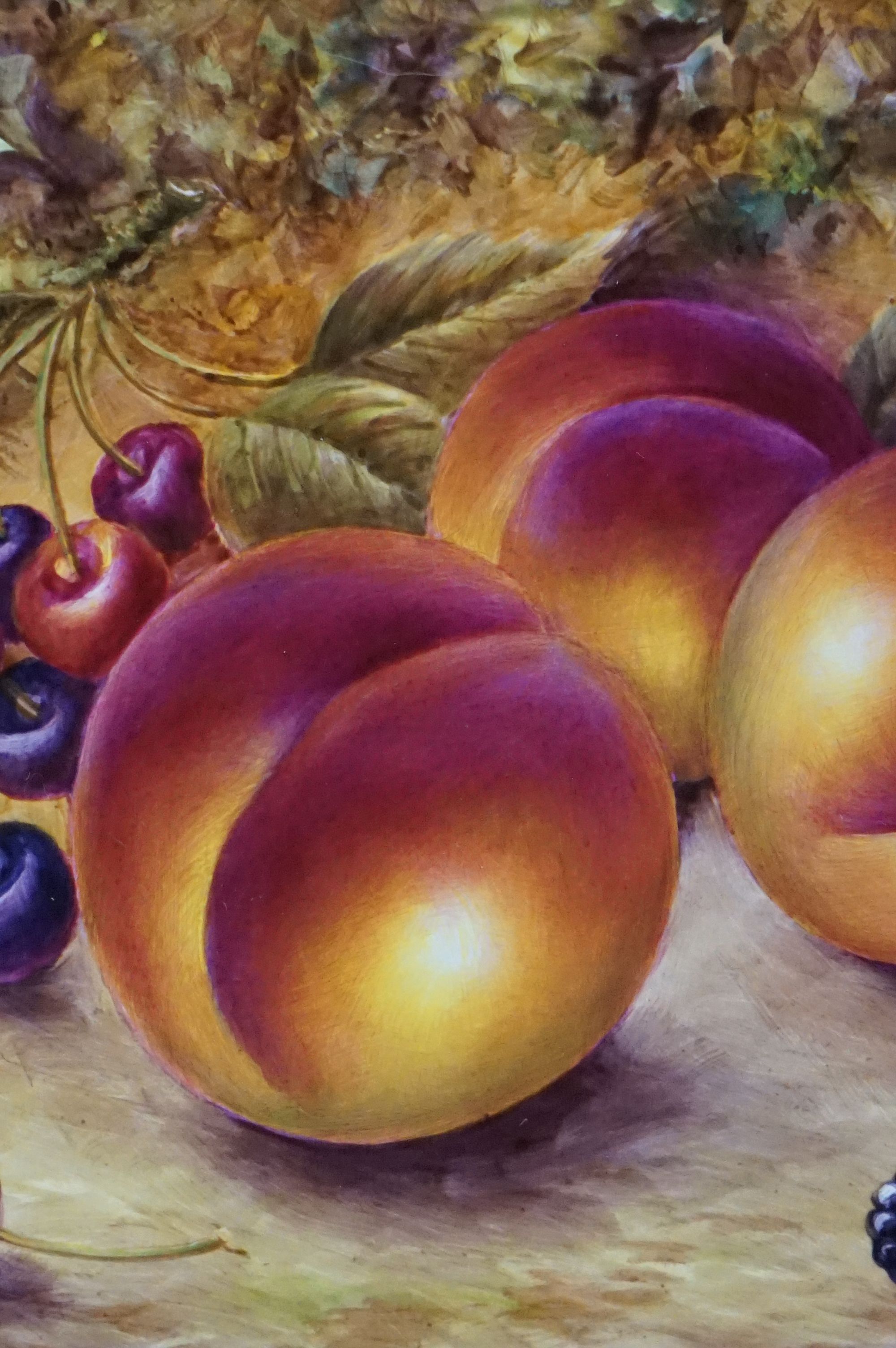 Royal Worcester Artist Nigel Creed hand-painted rectangular plaque of still life peaches, cherries - Image 4 of 7
