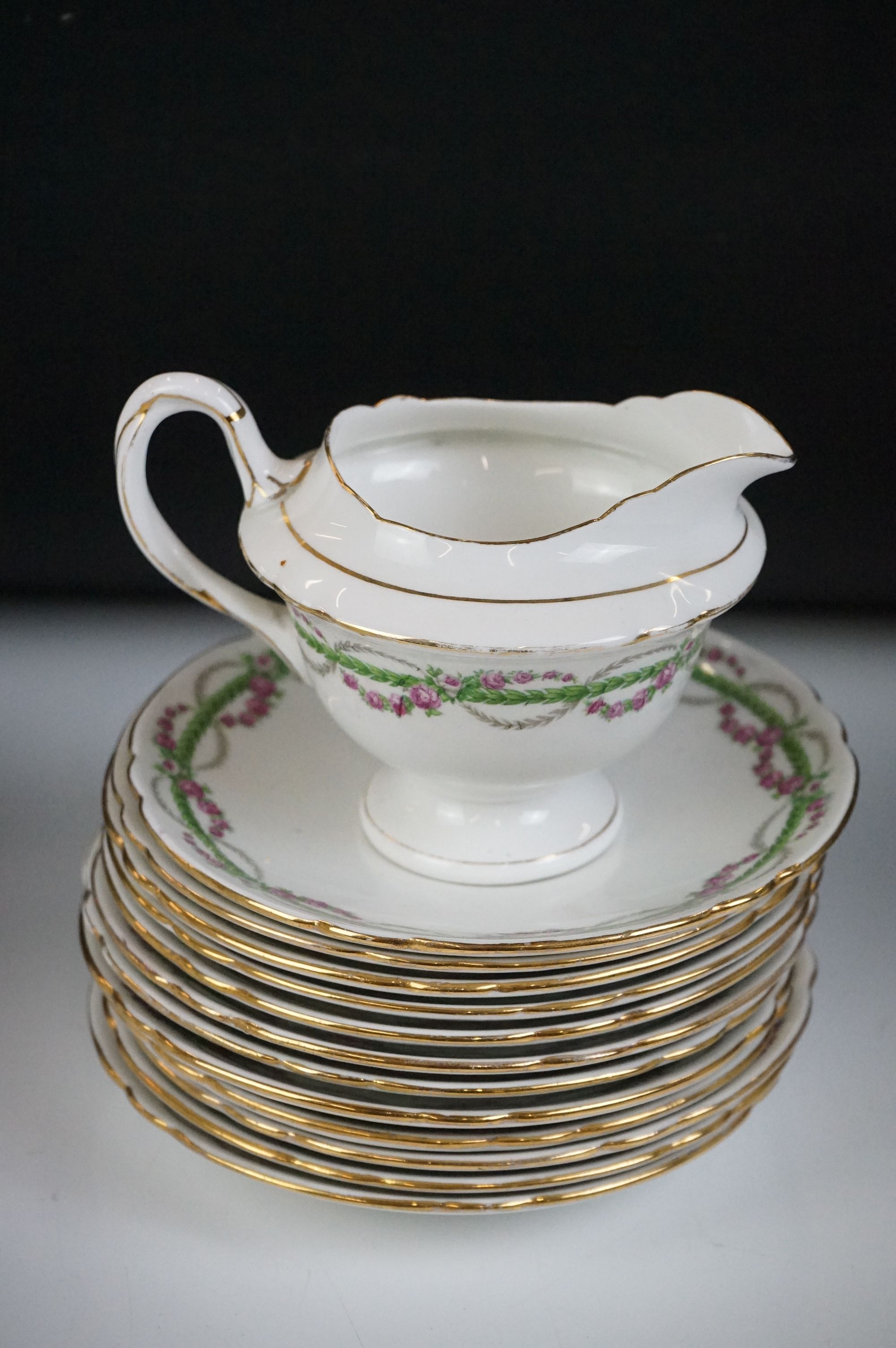 Early 20th Century Shelley ' Late Foley ' tea set, pattern no. 10550, with pink and green floral - Image 4 of 13