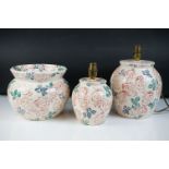 Emma Bridgewater original spongeware, cabbage rose pattern, circa 1982, comprising a jardiniere,