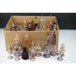 Collection of over 50 glass scent / perfume bottles & stoppers, mostly Egyptian hand-blown