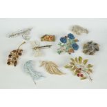 Ten Mid century and Later Brooches including Sarah Coventry, Enamelled, Elephant, Dragonfly, etc