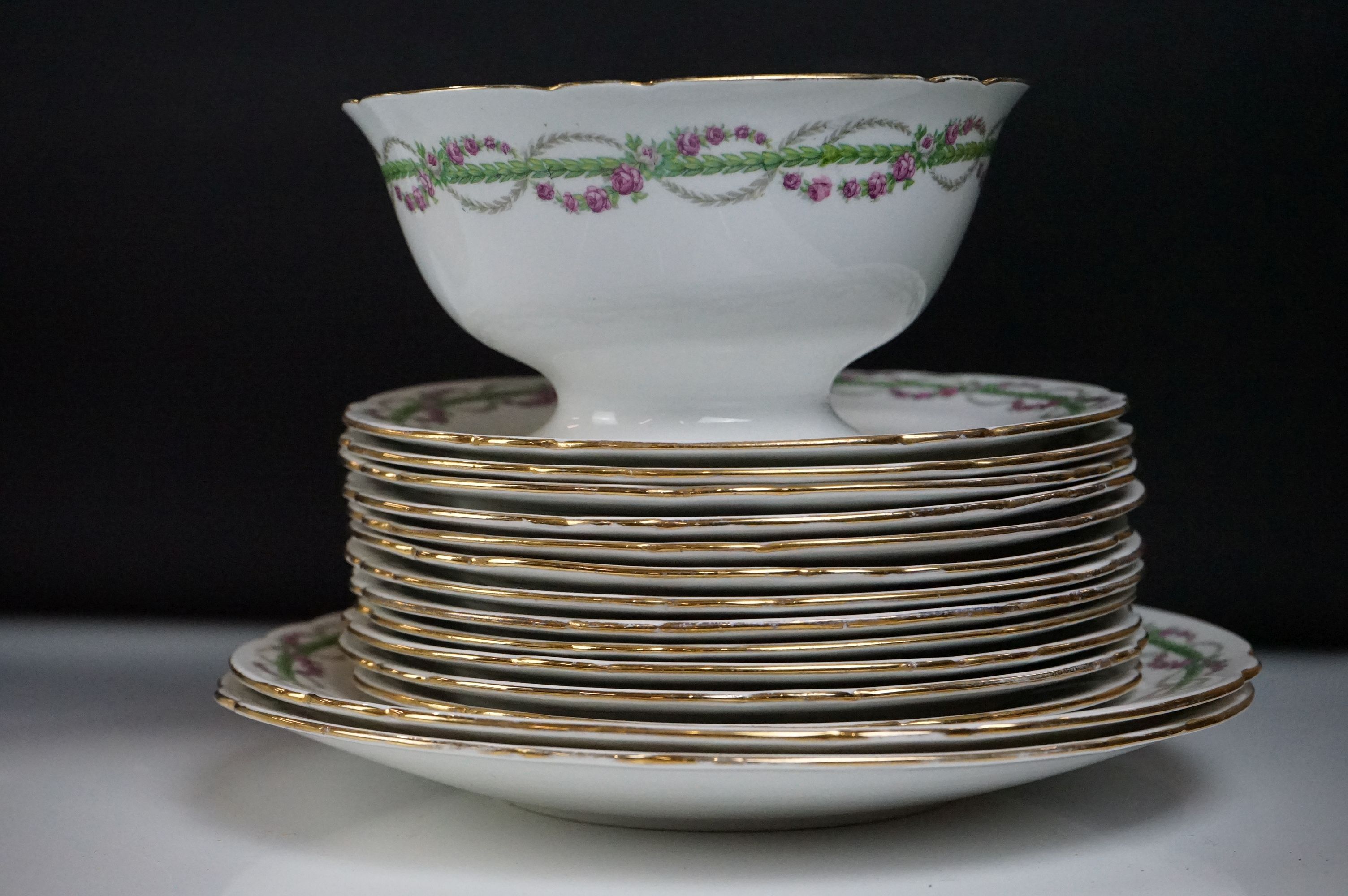 Early 20th Century Shelley ' Late Foley ' tea set, pattern no. 10550, with pink and green floral - Image 8 of 13
