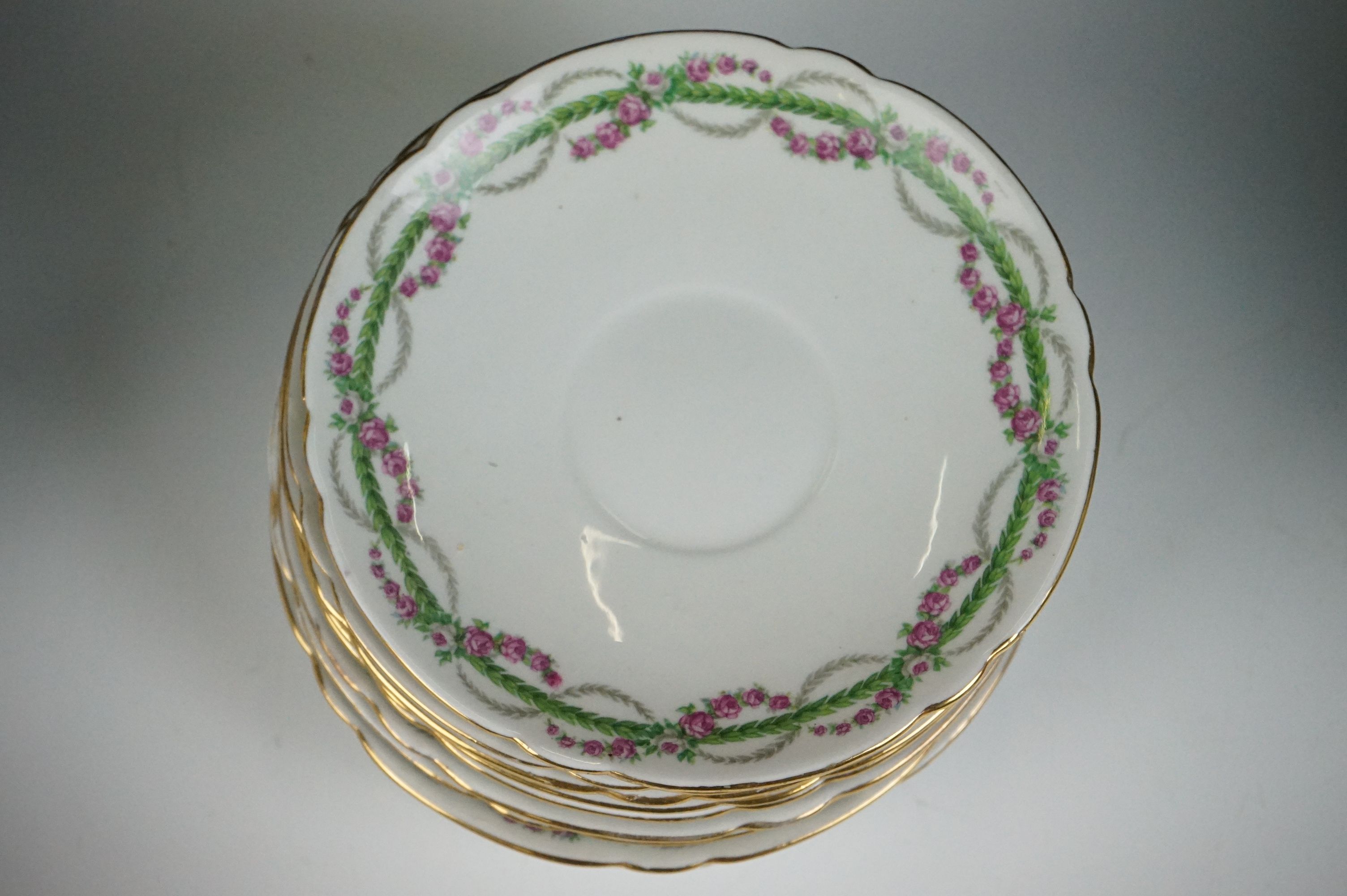 Early 20th Century Shelley ' Late Foley ' tea set, pattern no. 10550, with pink and green floral - Image 7 of 13