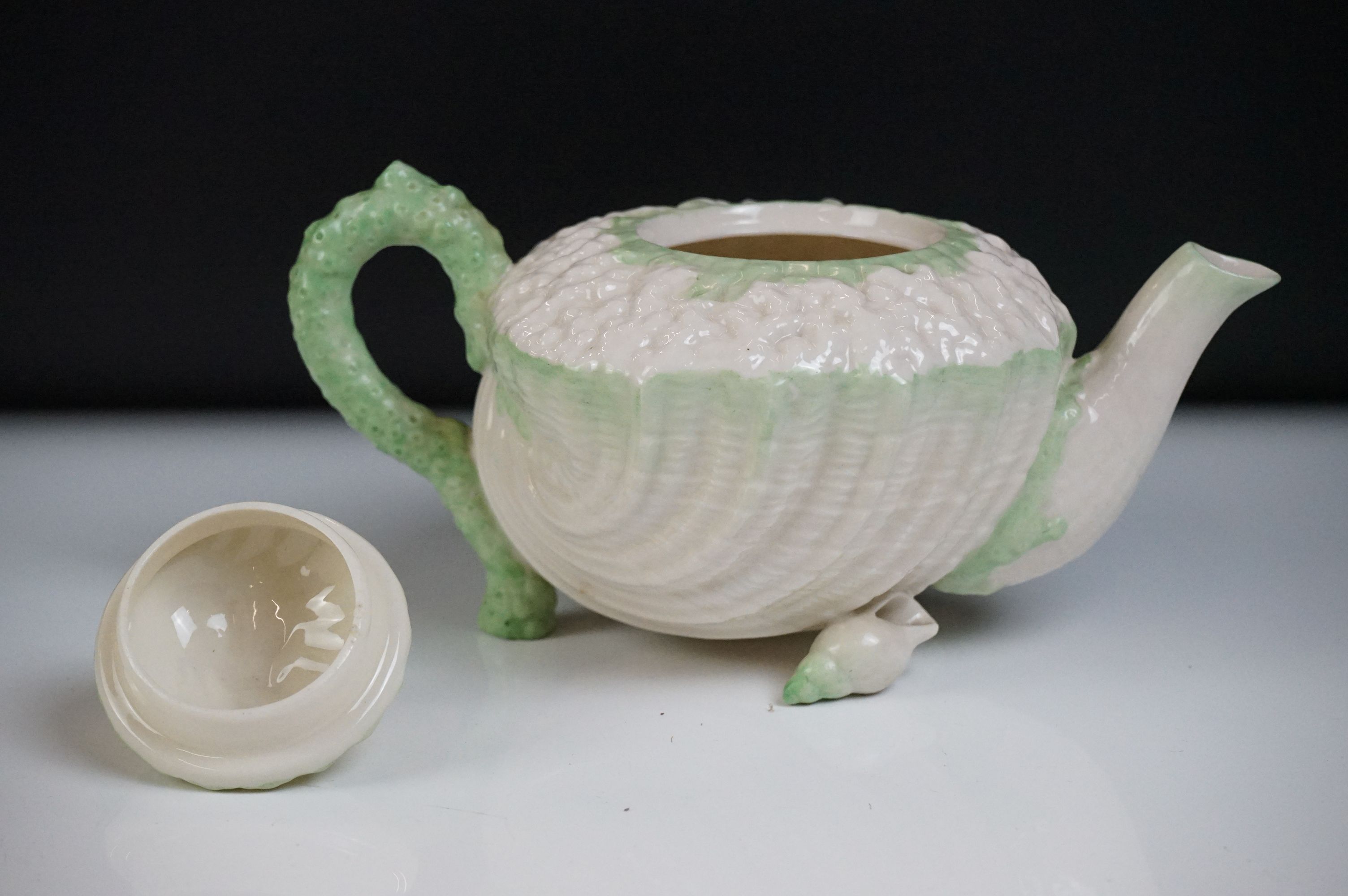 Belleek porcelain tea ware comprising Green Neptune pattern (teapot & cover and milk jug), 2 teacups - Image 11 of 15