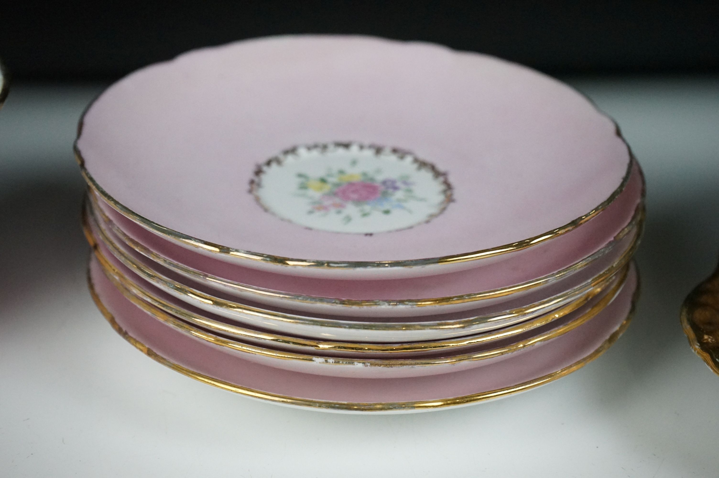 Early 20th Century Shelley hand painted floral tea ware on pink and white ground, with gilt - Image 6 of 12