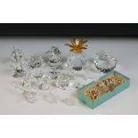 15 Swarovski Crystal ornaments to include ' Dolphin on Wave ', pineapple, bird bath (a/f), 2 x owls,