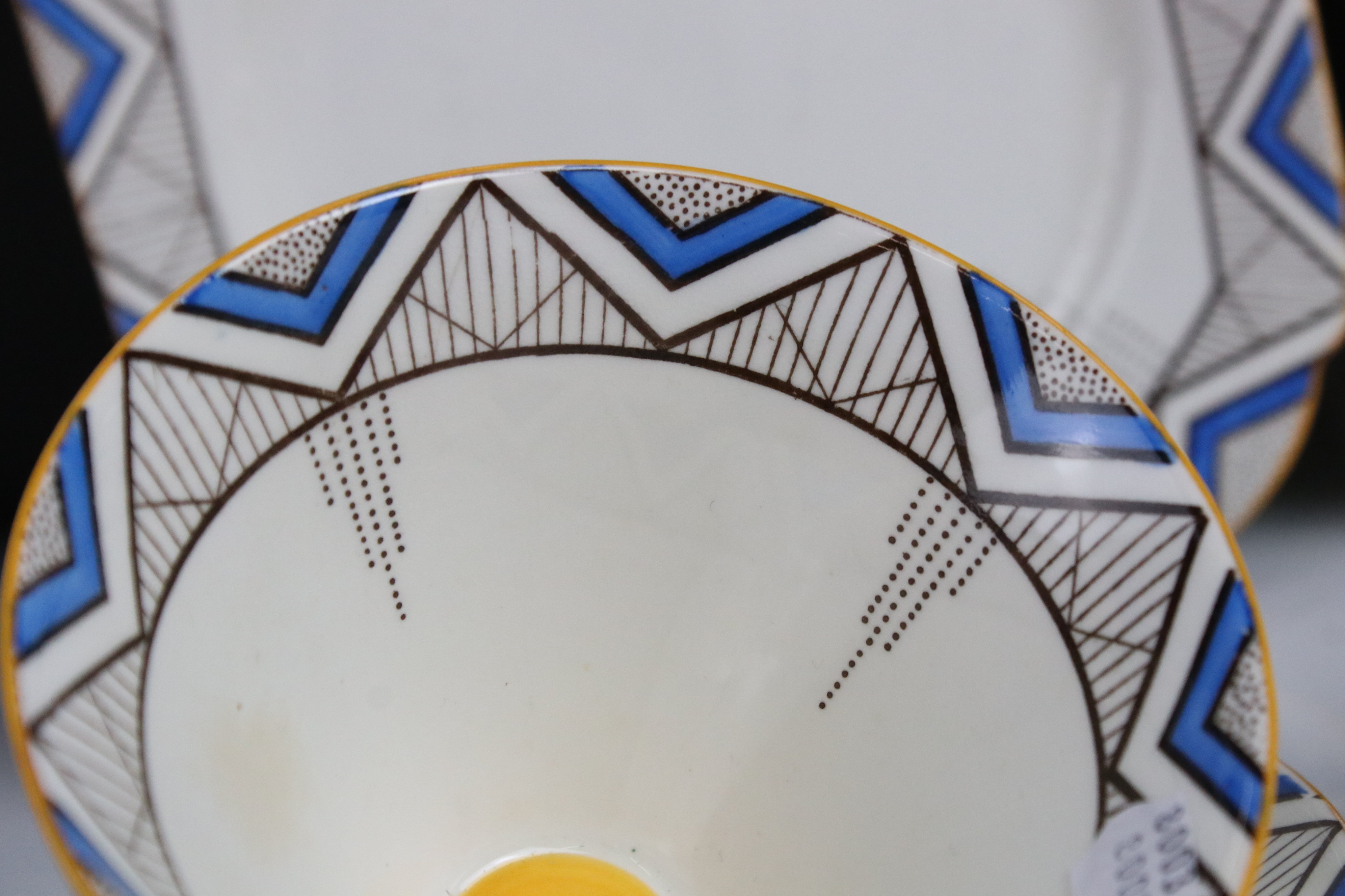 Two Shelley Vogue shaped ' Blue Chevron ' pattern trios comprising 2 teacups, 2 saucers and 2 tea - Image 4 of 10