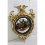 Regency Giltwood Convex Wall Mirror with Eagle Pediment, 84cm high x 61cm wide