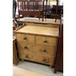 Victorian Pine Chest of Two Long and Two Short Drawers raised on bun feet