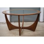 Mid century Retro G-Plan Teak ' Astro ' Circular Coffee Table with inset glass top, 84cm diameter