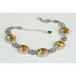 Silver, citrine & CZ line bracelet