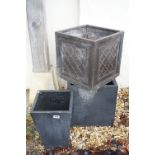 Three Square Stone Effect Grey Garden Planters, largest 39cm wide x 39cm high