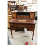 Sheraton style Mahogany and Satinwood Ladies Writing Desk, with painted decoration, the raised