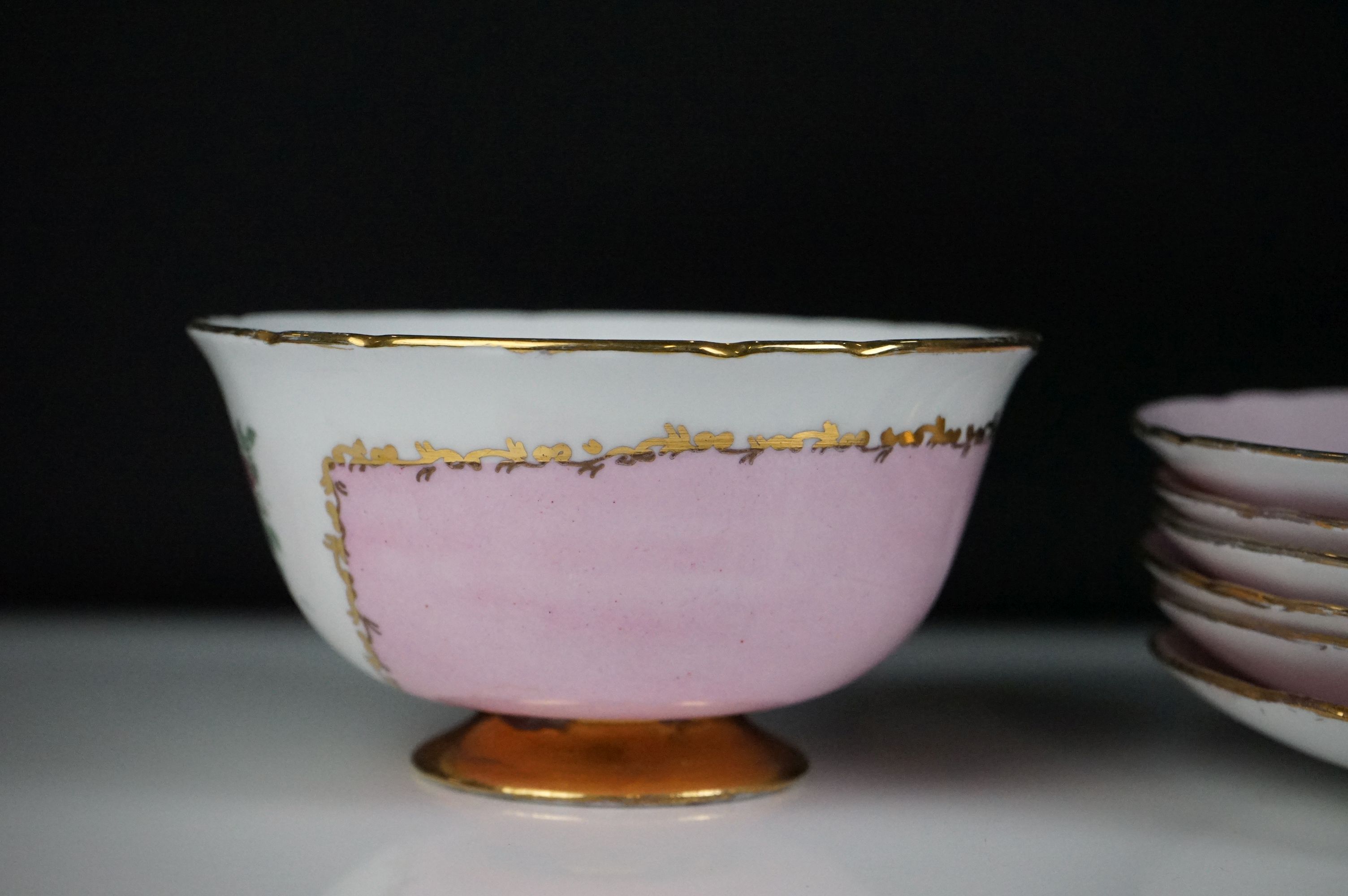 Early 20th Century Shelley hand painted floral tea ware on pink and white ground, with gilt - Image 5 of 12