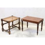 19th century Mahogany Rectangular Stool raised on turned legs, 62cm long x 45cm high together with