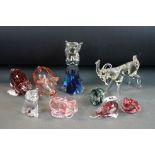 Nine glass paperweights & ornaments to include 2 x Wedgwood pig paperweights, Irish Kerry Glass