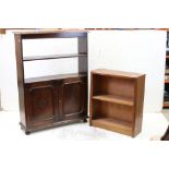 1930's / 40's Oak Bookcase Cupboard, 91cm long x 124cm high together with a Small Oak Bookcase, 64cm