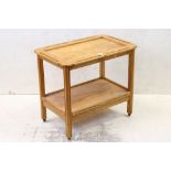 Pine Two Tier Serving Trolley raised on castors, 70cm long x 62cm high