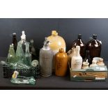 Collection of stoneware and glass bottles to include a stoneware flagon stamped E Knapp & Co of