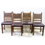 Set of Four Gothic style Oak Dining Chairs with stuff over seats, 44cm wide x 92cm high