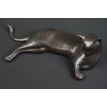 20th Century bronze figure of a resting cat, unsigned, approx 28cm long