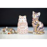Three Royal Crown Derby paperweights to include a Collectors Guild Exclusive Catnip Kitten, 8cm