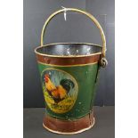 Large metal log / coal bucket with painted chicken decoration, with heavy duty swing handle, 43cm