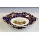 19th century porcelain footed dish with hand painted scene of Lambton Castle, Durham to centre,