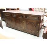 20th century Oak Dresser Base in the 18th century style with three drawers over three cupboard ,
