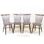 Set of Four Mid century ' Drevounia ' Spindle Back Kitchen Chairs, three with labels to base