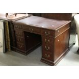 19th century Mahogany Twin Pedestal Writing Desk with leather inset top, am arrangement of nine