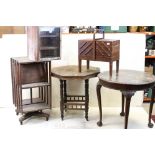 Five items of furniture for renovation including an Oak Revolving Bookcase, Octagonal Table,