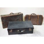 Early 20th century Blue Leather Suitcase retailed by Drew & Son of Piccadilly Circus, 66cm long