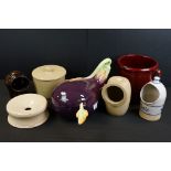 Group of mixed ceramics to include a novelty tureen, cover & spoon modelled as an aubergine, 37cm