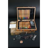 Group of mixed collectables to include a vintage artist's paint box containing a quantity of acrylic