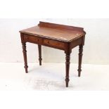 19th century Mahogany Side Table with two drawers raised on turned legs, 91cm wide x 81cm high