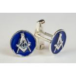 Pair of silver and enamel Masonic cufflinks