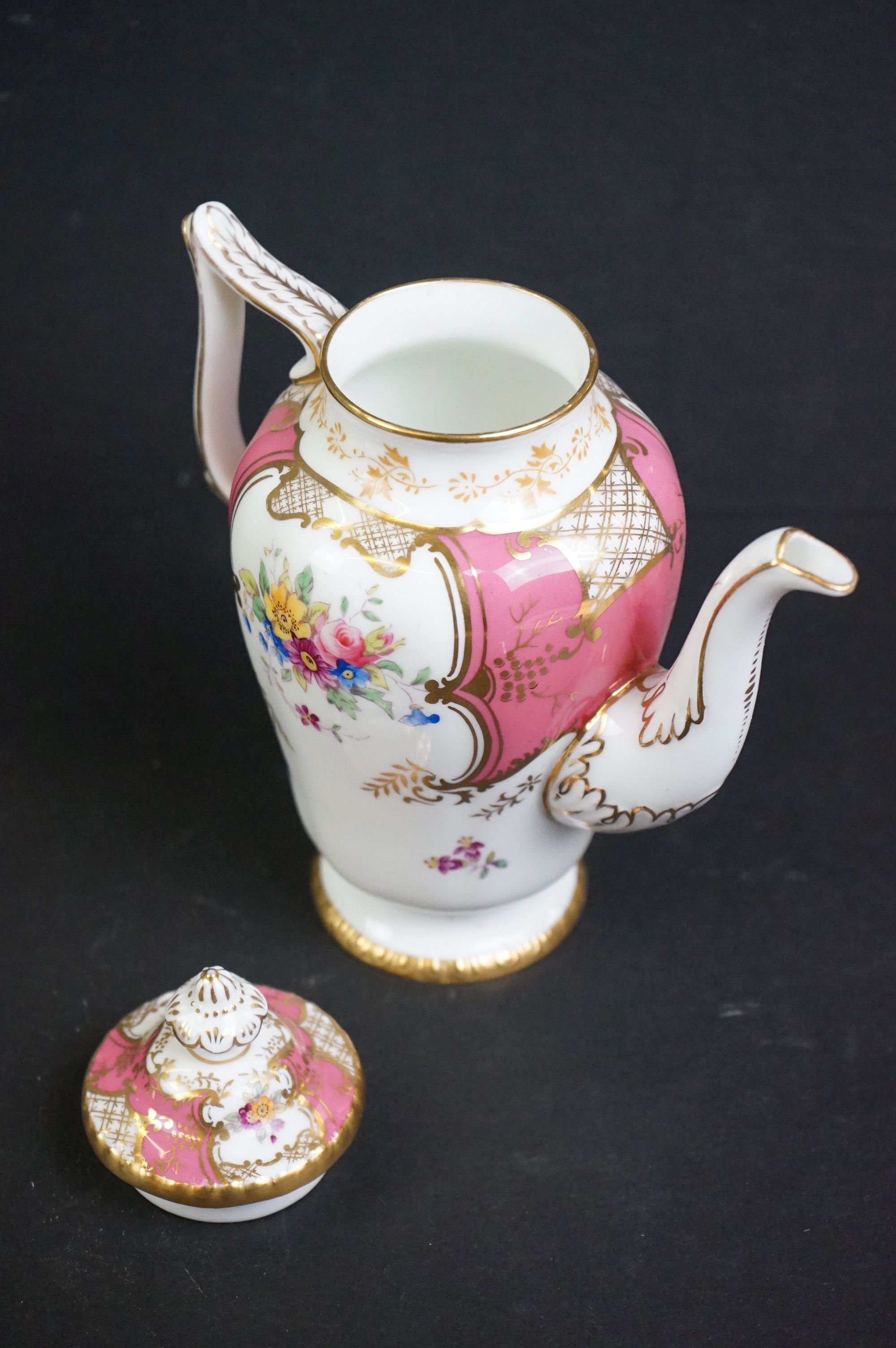 Early 20th century Coalport Cabinet part Coffee Set decorated in pink and gilt with floral sprays - Image 3 of 24