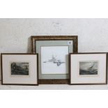 Martyn R Mackrill (b. 1962) a framed naval print ' The Invasion Fleet ' together with a pair of