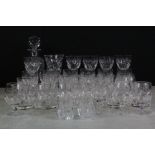 Collection of mainly Royal Doulton Cut Glass Crystal including Decanter and Stopper, 7 Sherry